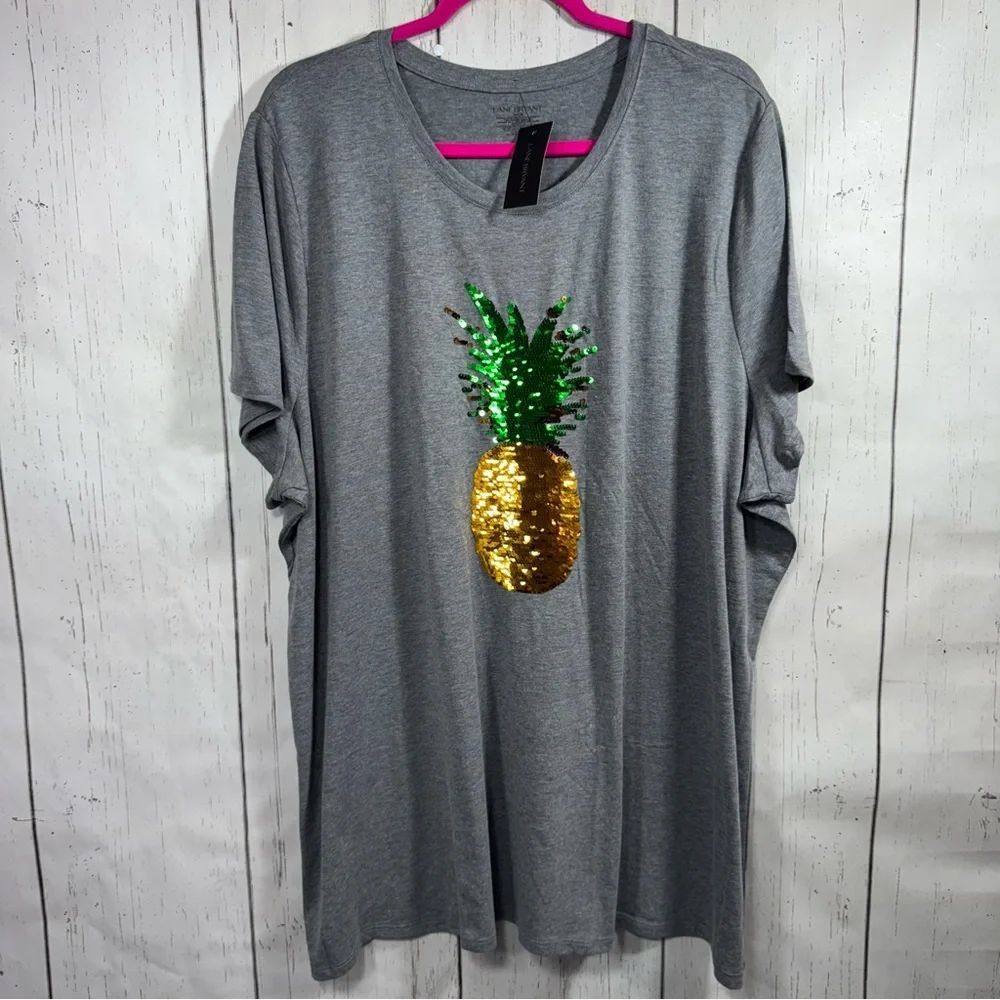 Lane Bryant Pineapple Graphic Tee Short Sleeve Gray 26/28 Tropical Beachy